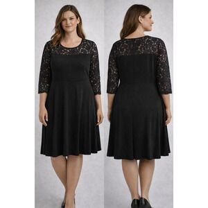 AA Studio Lace Yoke Dress Women 16 Black Cocktail Goth Romantic Elegant